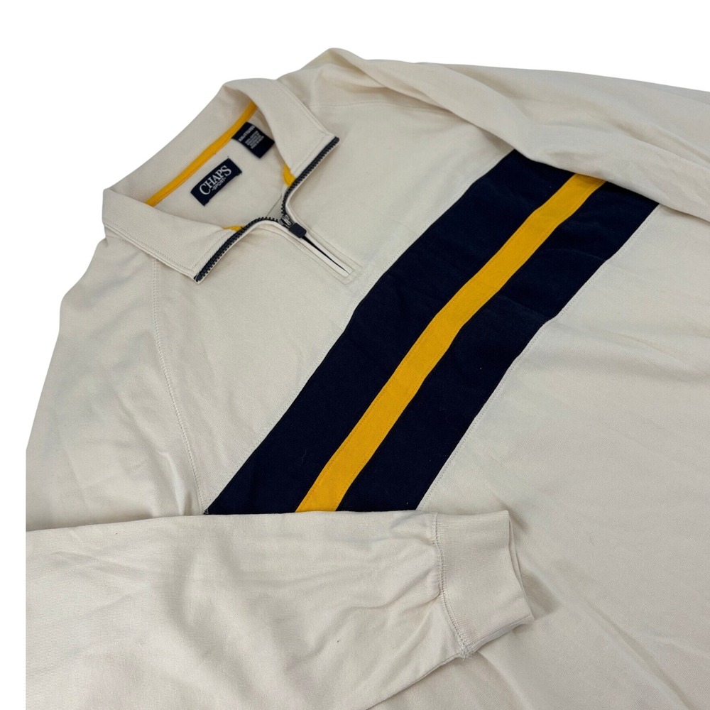 Chaps Sport Quarter Zip Pullover Chest Stripe XXL Cream Mens